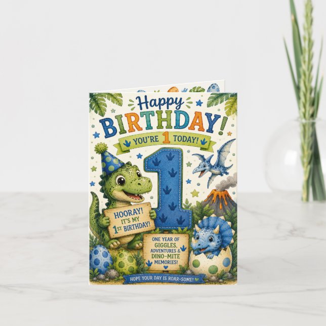 Dino-Mite 1-årsdag  Kort (Framsida)