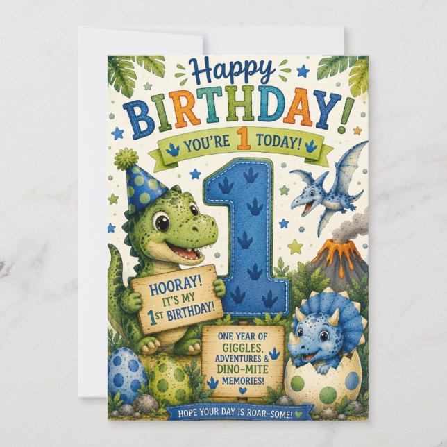 Dino-Mite 1-årsdag  Kort (Framsida)