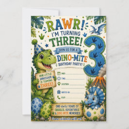 Dino-Mite 3-års födelsedagsinbjudan Inbjudningar