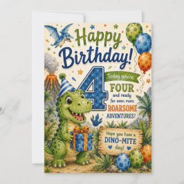 Dino-Mite 4-års födelsedags kort