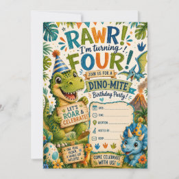 Dino-Mite 4-års inbjudan