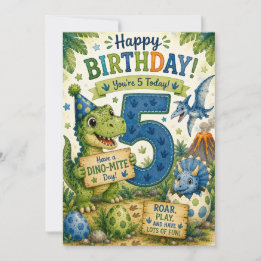 Dino-Mite 5-års födelsedags kort