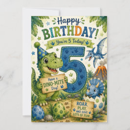 Dino-Mite 5-års födelsedags kort