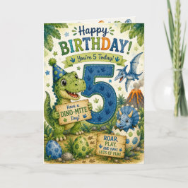 Dino-Mite 5-års födelsedags kort