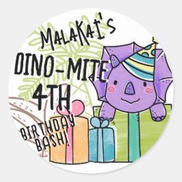 Dino-Mite Barn Födelsedagsfest Dinosaur Runt Klistermärke