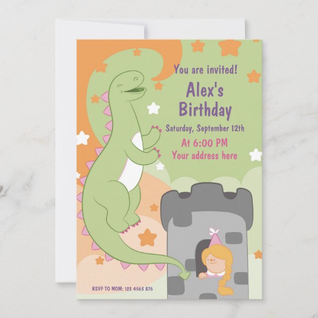 Dino-mite Birthday Bash! Handdränkt dosinosaur Inbjudningar (Framsida)
