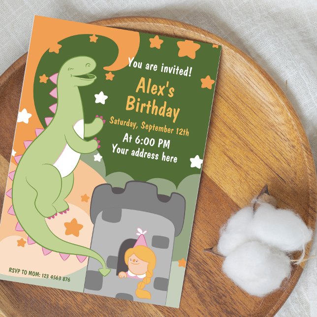 Dino-mite Birthday Bash! Handdränkt dosinosaur Inv Inbjudningar (Dino-mite Birthday Bash Hand-Drawn Dinosaur Invitation)