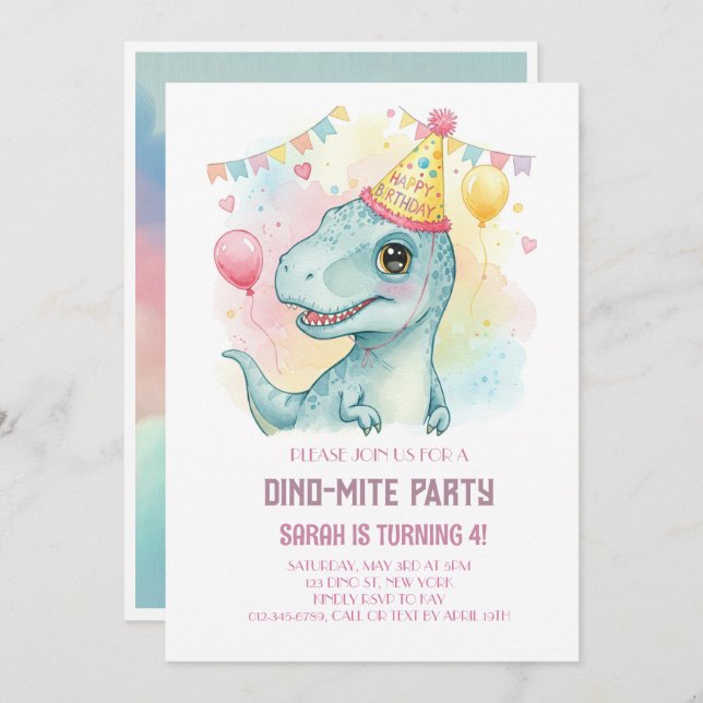 DINO-MITE BIRTHDAY INBJUDNINGAR (Fram/baksida)