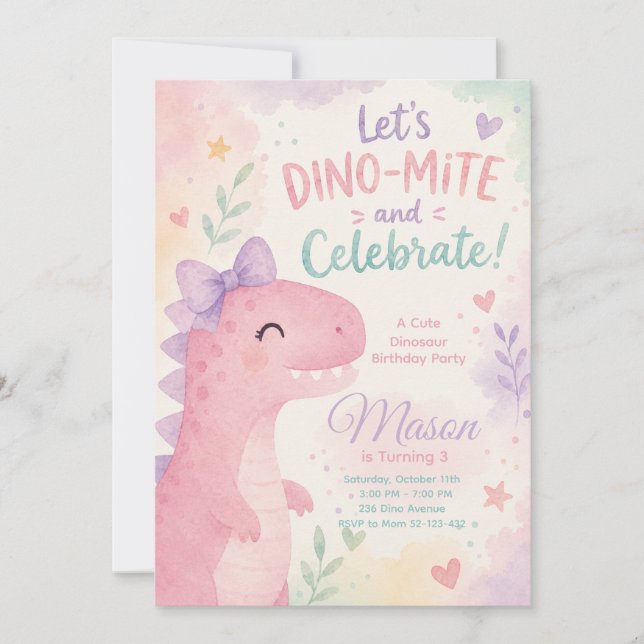 Dino-Mite Celebrate Dinosaur Invitation Editable Inbjudningar (Framsida)
