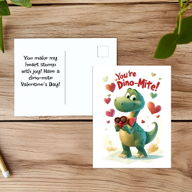 Dino-mite Child's Valentine Day Card Helg Vykort (Skapare uppladdad)