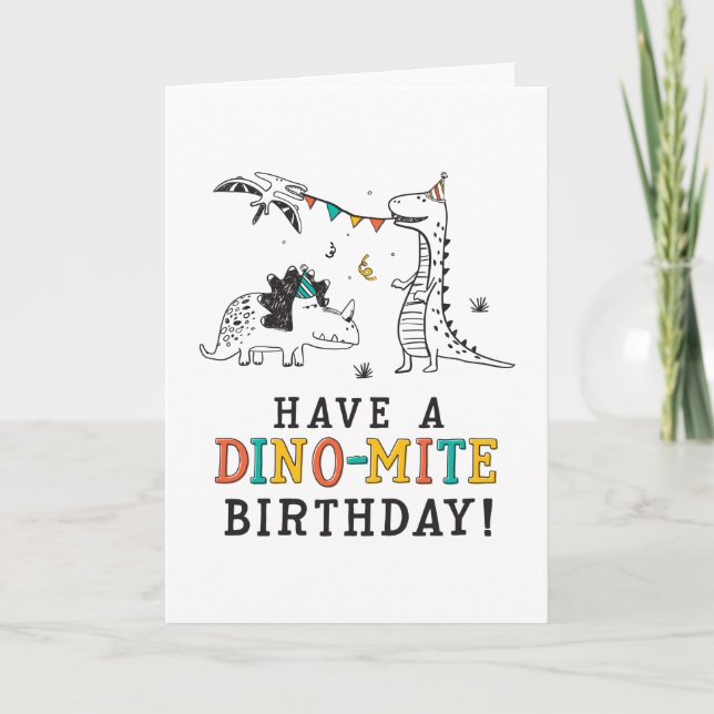 Dino-mite Dinosaur Birthday Card Kort (Framsida)