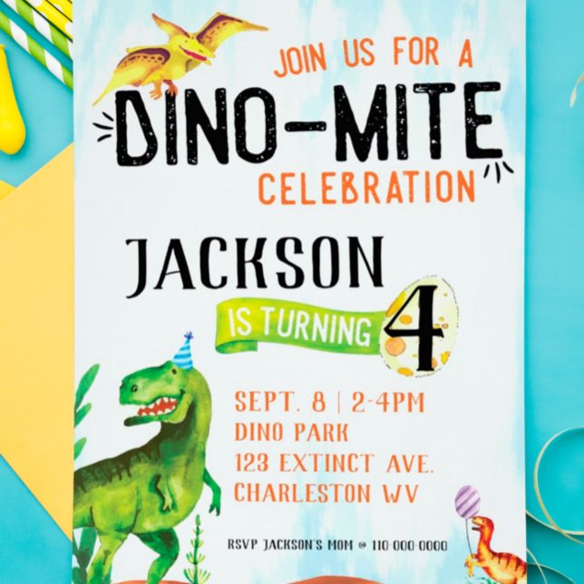 Dino-Mite Dinosaur Birthday-inbjudan Inbjudningar (Skapare uppladdad)