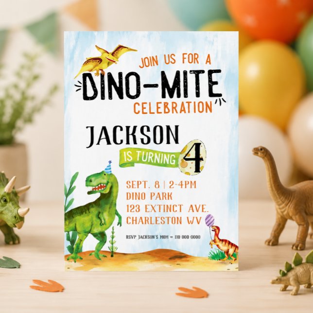 Dino-Mite Dinosaur Födelsedagsinbjudan Inbjudningar (Dinosaur Birthday Invitation)