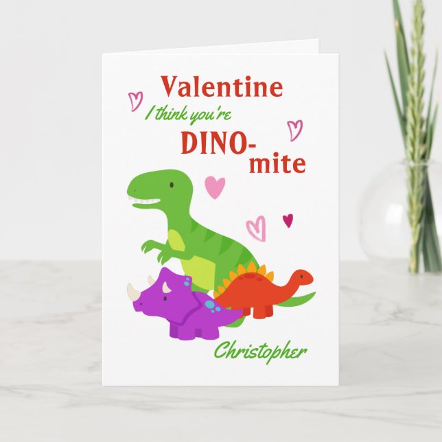 Dino-mite Dinosaur-kort för alla hjärtans dag Helgkort (Framsida)
