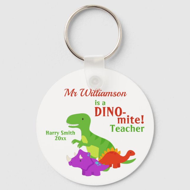 Dino-mite Dinosaur Lärar Tacksamhet Nyckelring (Framsida)