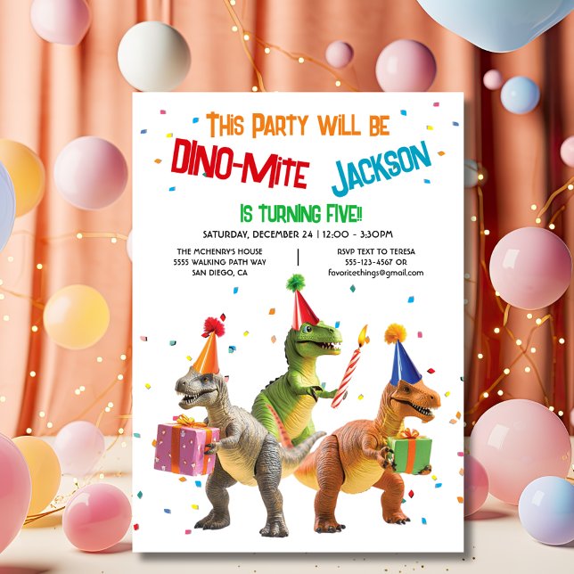 Dino Mite Dinosaur leksak födelsedagsfest Inbjudningar (Skapare uppladdad)