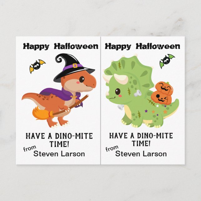 Dino-Mite Dinosaurs School Party Halloween Card Vykort (Framsida)