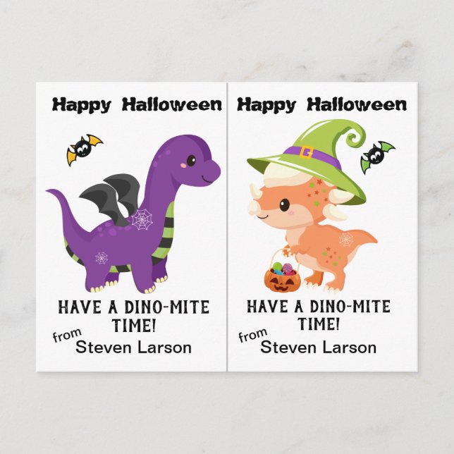 Dino-Mite Dinosaurs School Party Halloween Card Vykort (Framsida)
