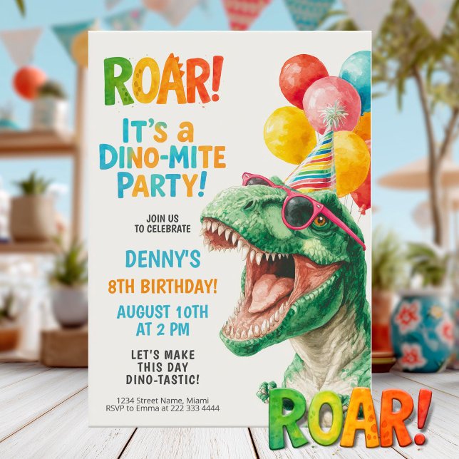 Dino-Mite Födelsedagsfest Design Inbjudningar (Skapare uppladdad)