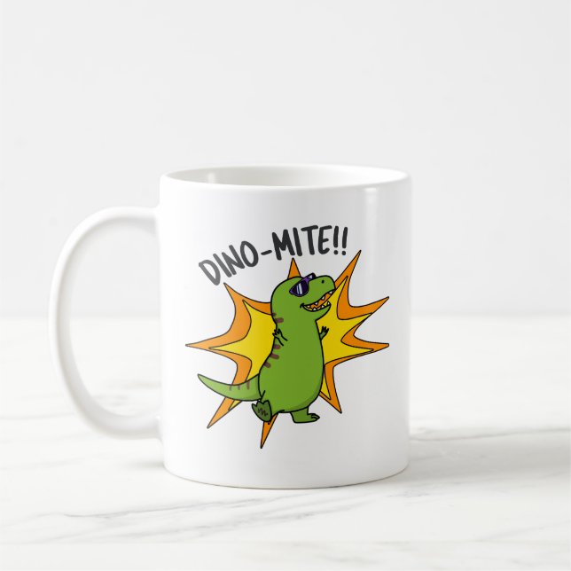 Dino-mite Funny TRex Dinosaur Pun Kaffemugg (Vänster)