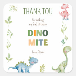 Dino-mite-grönt-födelsedag Fyrkantigt Klistermärke