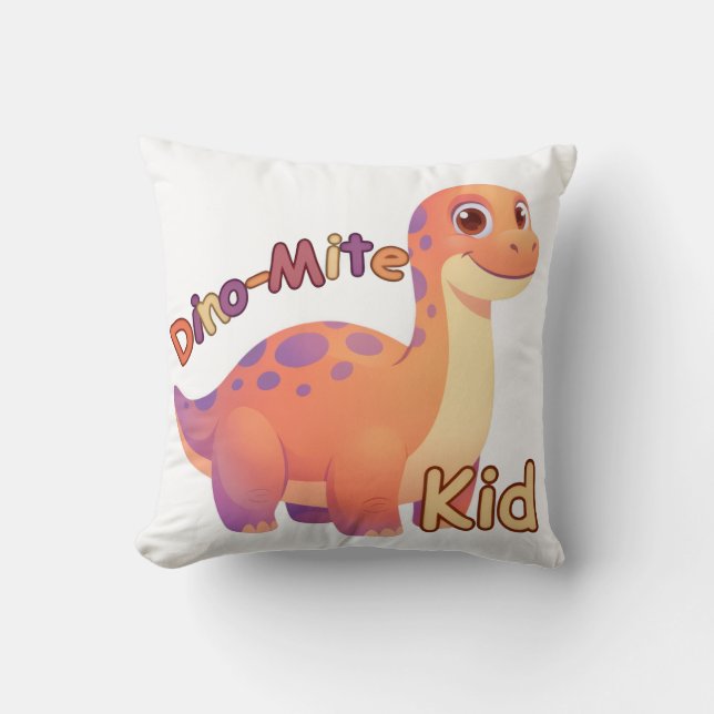Dino-Mite Kid Throw Pillow Kudde (Framsida)