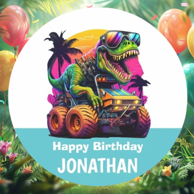 Dino-Mite MONSTER LASTBIL Födelsedagsfest Knapp (Make your little one’s birthday unforgettable with our Dino-Mite MONSTER TRUCK party button! )