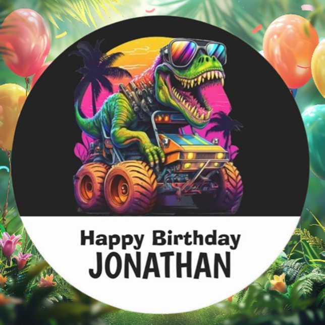 Dino-Mite Monster Lastbil Födelsedagsfest Underlägg Papper Rund (Celebrate with vibrant colors and roaring excitement)