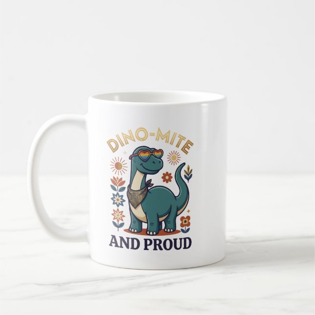 Dino-Mite och stolt Rolig Dinosaurie Puns-design Kaffemugg (Vänster)