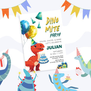 Dino Mite Party Tyrex Dinosaur Birthday Inbjudningar