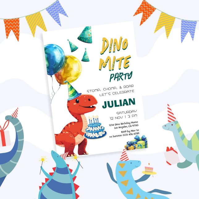 Dino Mite Party Tyrex Dinosaur Birthday Inbjudningar (Skapare uppladdad)