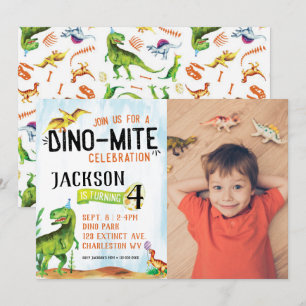 Dino-Mite Photo Dinosaur Birthday-inbjudan Inbjudningar