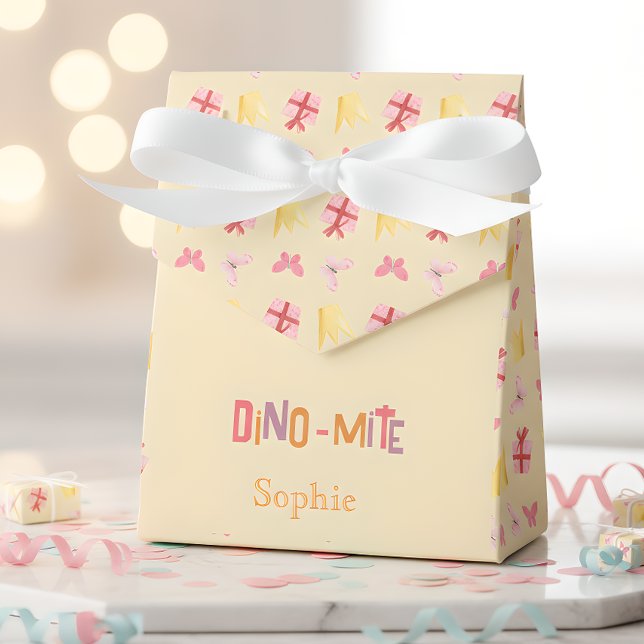 Dino-mite rosa dino födelsedagsfest presentaskar (Skapare uppladdad)