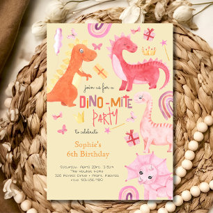 Dino-mite rosa dino födelsedagsinbjudan inbjudningar