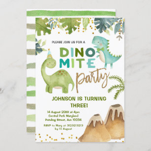 Dino-mite t-rex födelsedagsfest inbjudan
