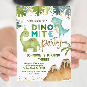 Dino-mite t-rex födelsedagsfest inbjudan