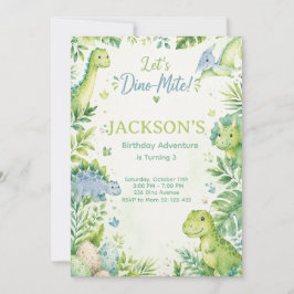 Dino Mite Watercolor Dinosaur Birthday Party Paste Inbjudningar