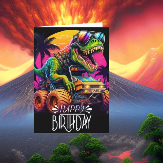 Dino Monster Lastbil Grattis på födelsedagen Kort (Skapare uppladdad)