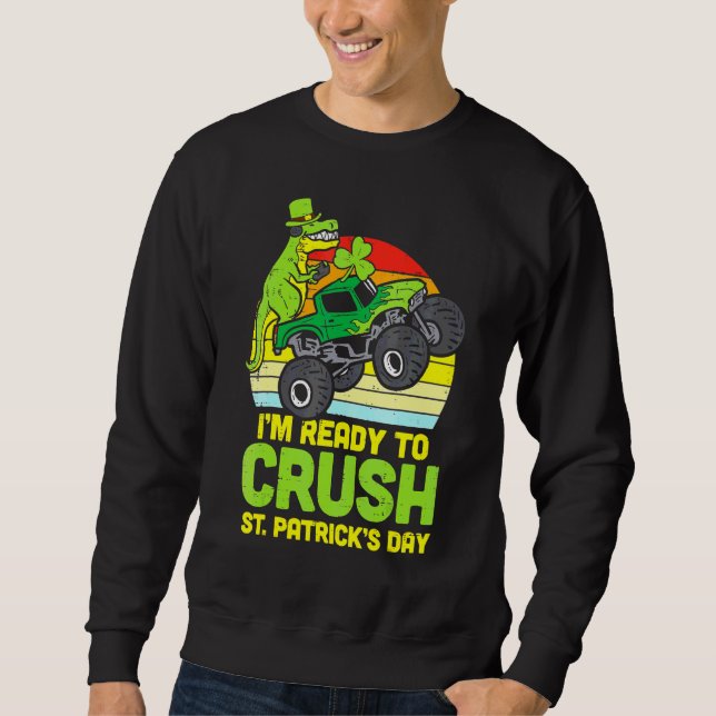 Dino Monster Lastbil Redo Crush St patricks day To Lång Ärmad Tröja (Framsida)