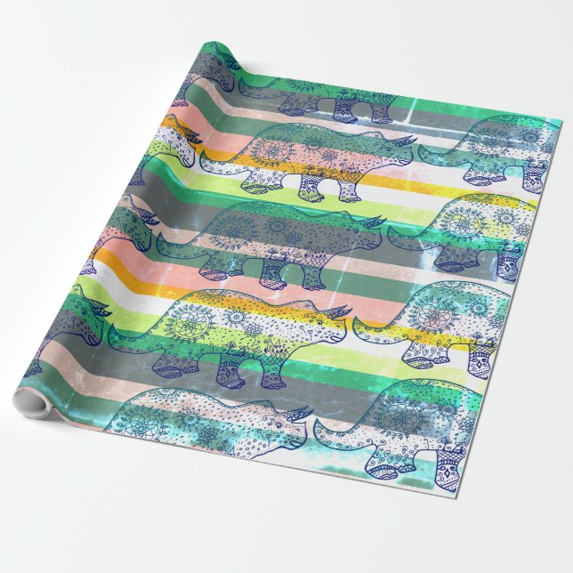 Dino Mood , Dinosaur Art Gift Wrap Presentpapper (Utrullad)