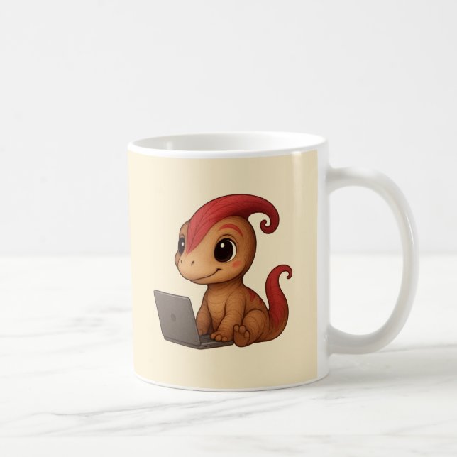 Dino Mug – Dino Kammli am Laptop Kaffemugg (Höger)