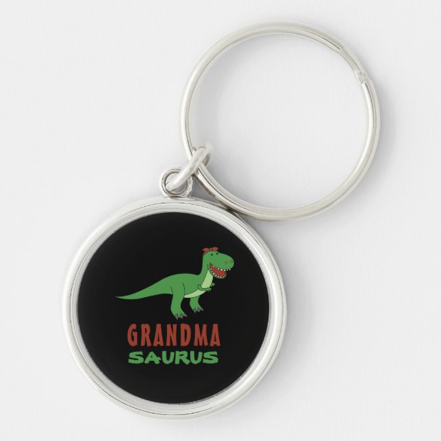 Dino Nana Grandparent Dinosaur T-Rex Grandaurus Rund Silverfärgad Nyckelring (Framsidan)