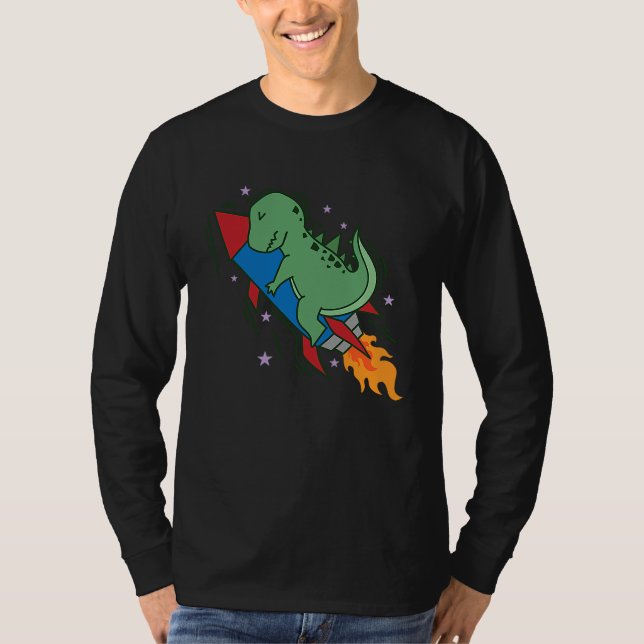 Dino on a Rocket Dinosaur Reptile T Shirt (Framsida)