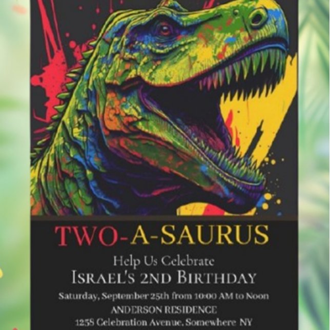 Dino Party 2:a födelsedagsinbjudan Inbjudningar (Celebrate your little one's 2nd birthday with a roaring Dino Party! )