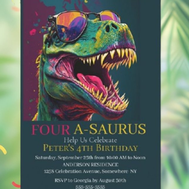 Dino Party 4:e Dinosauer-födelsedagsinbjudan Inbjudningar (Our vibrant invitations set the stage for a fun, memorable day filled with adventure and joy. )