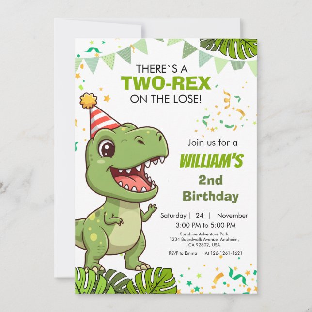 Dino Party, andra födelsedagsinbjudan Inbjudningar (Framsida)