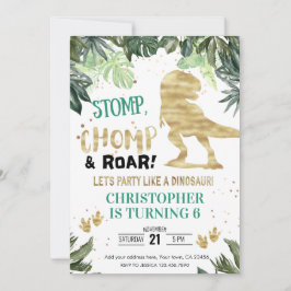 Dino Party Boy Guld Dinosaur Birthday Inbjudningar