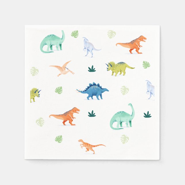 Dino Party Colorful Dinosaur Birthday Napkins Pappersservett (Framsidan)