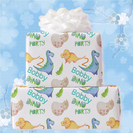 Dino Party Cute Dinosaur Birthday Boy Namn & Age Presentpapper