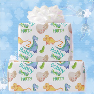 Dino Party Cute Dinosaur Birthday Boy Namn & Age Presentpapper